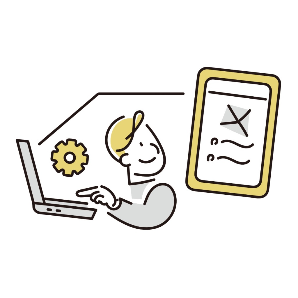 PCとケータイをリンクさせている男性｜埼玉の社労士は福田社会保険労務士事務所